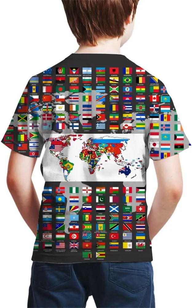 Kids Print 3D Print World Flags of The Countries Funny Graphic Pattern Holiday Tees Shirts for Youth Boys Girls 4-14 Years