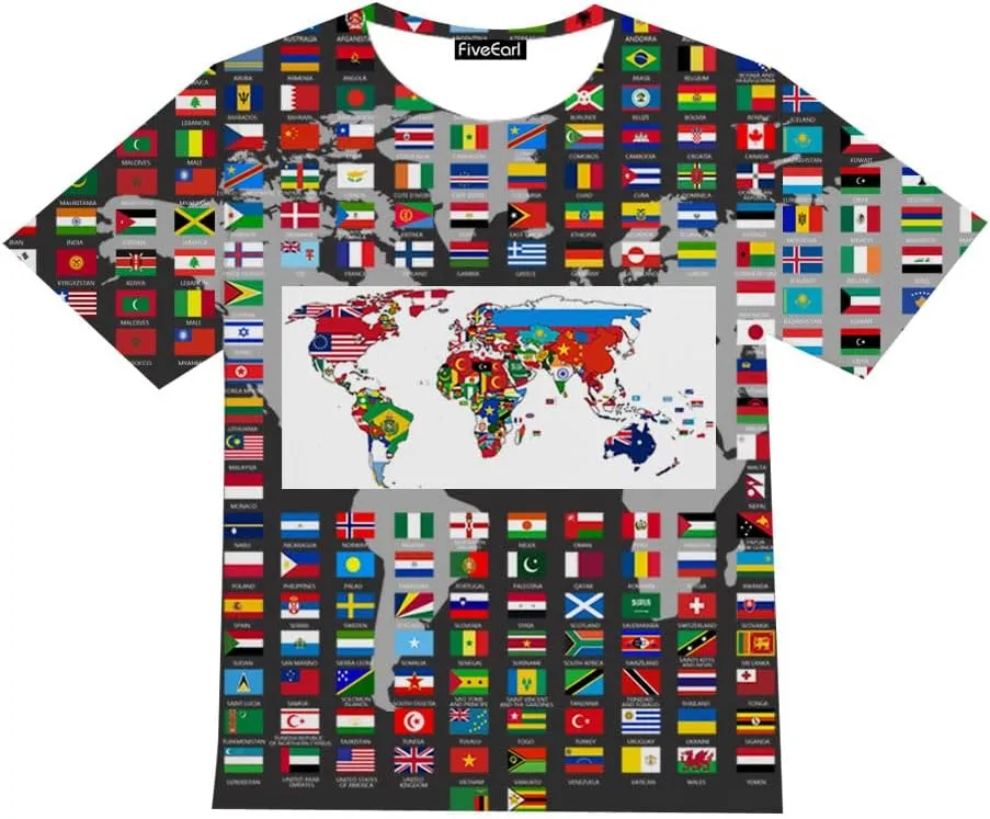Kids Print 3D Print World Flags of The Countries Funny Graphic Pattern Holiday Tees Shirts for Youth Boys Girls 4-14 Years