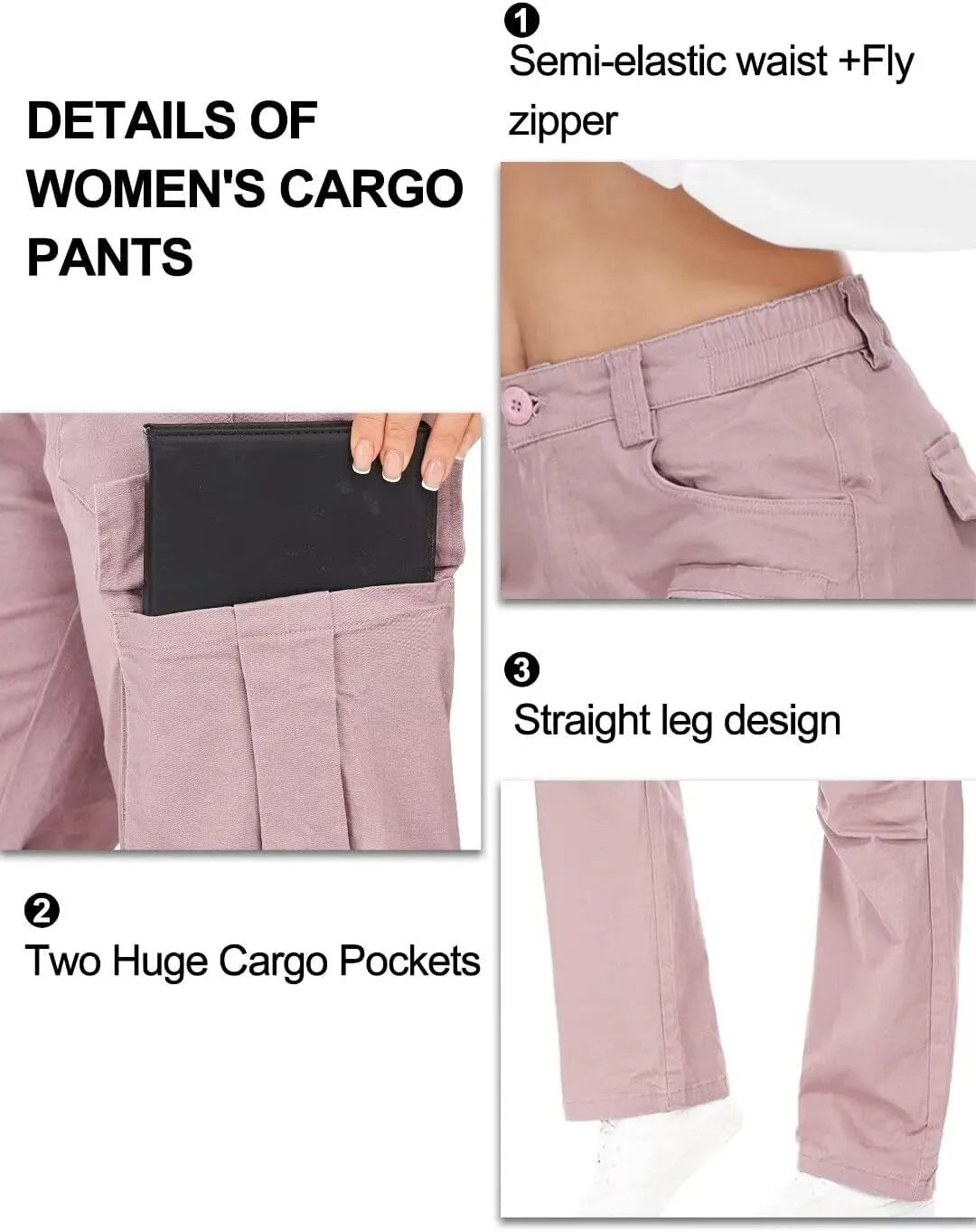 KOCTHOMY Hiking Pants Women Relaxed Fit Cargo Pants Casual Work Pants with Zipper Pockets No Belt