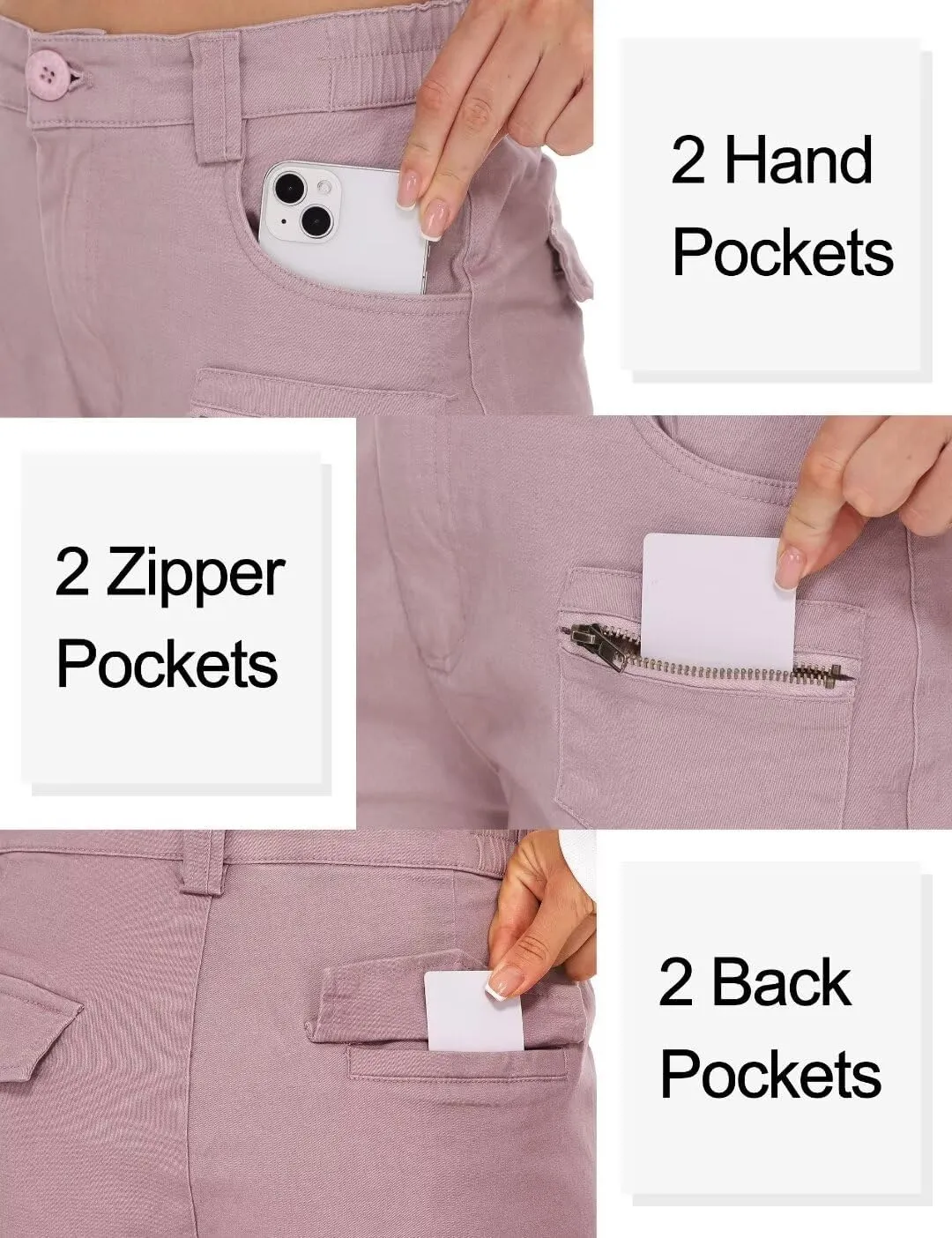 KOCTHOMY Hiking Pants Women Relaxed Fit Cargo Pants Casual Work Pants with Zipper Pockets No Belt