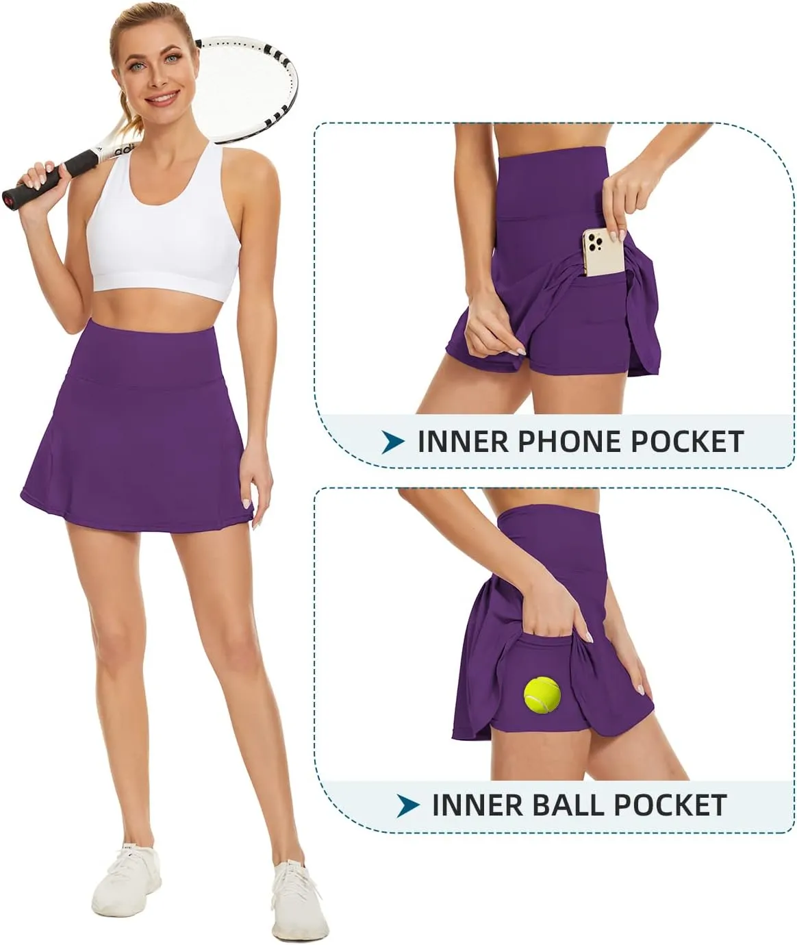 Komorebi Women's Tennis Skirt - High Waisted Pleated Golf Skorts with Pockets - Athletic Workout Skirt