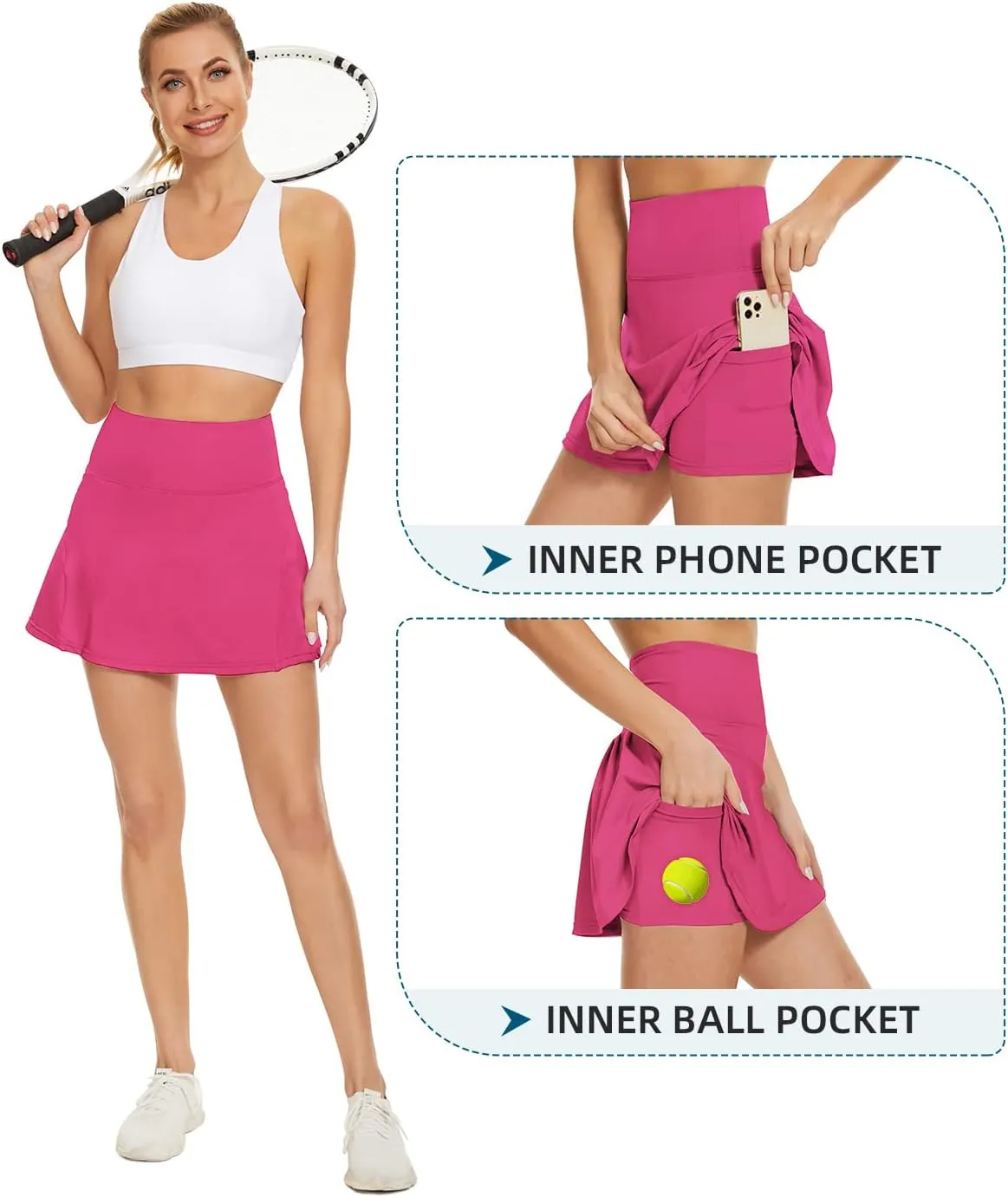 Komorebi Women's Tennis Skirt - High Waisted Pleated Golf Skorts with Pockets - Athletic Workout Skirt