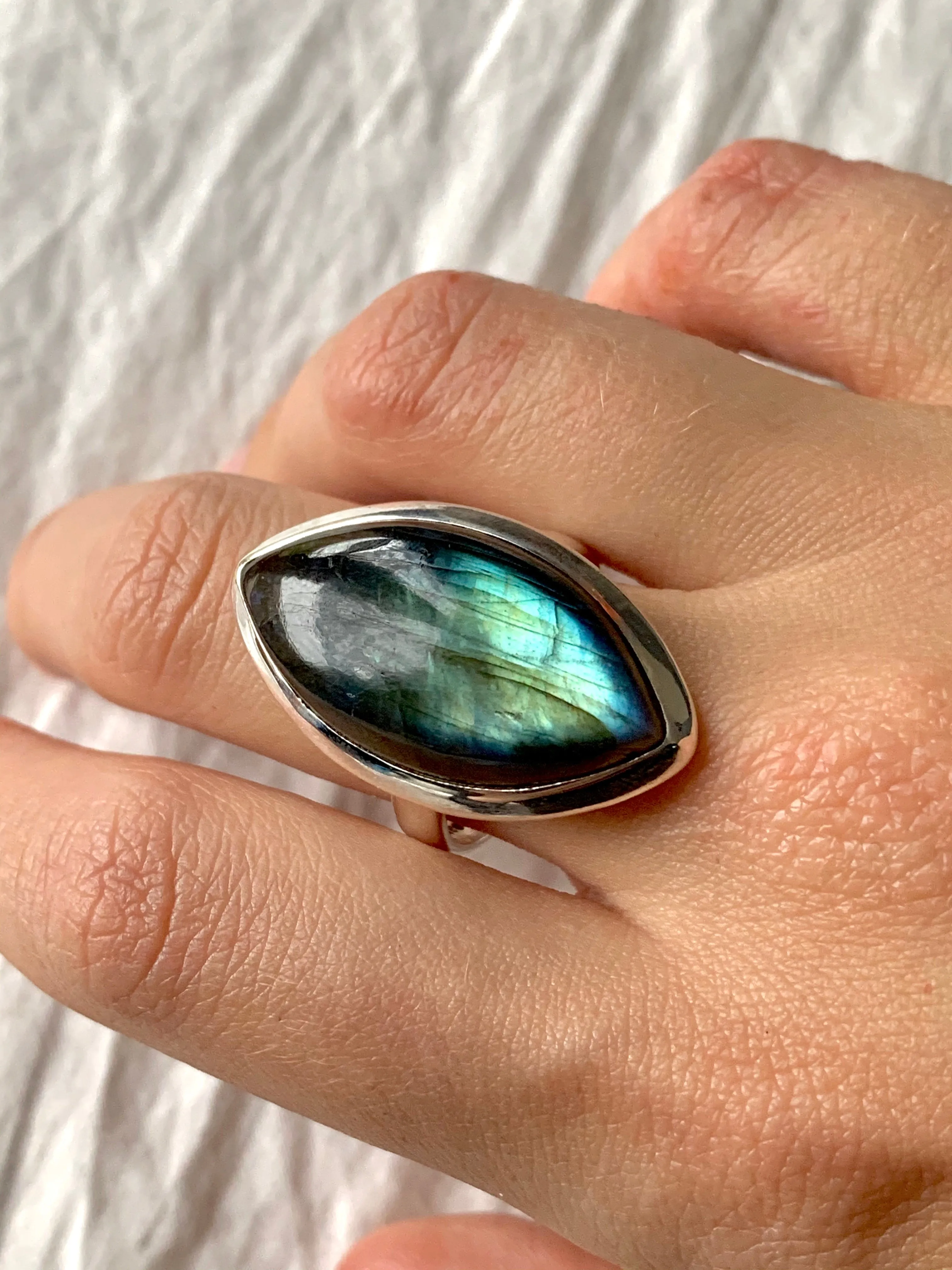Labradorite Akoni Ring - Large / Skinny Marquise ( US 6 & 7)