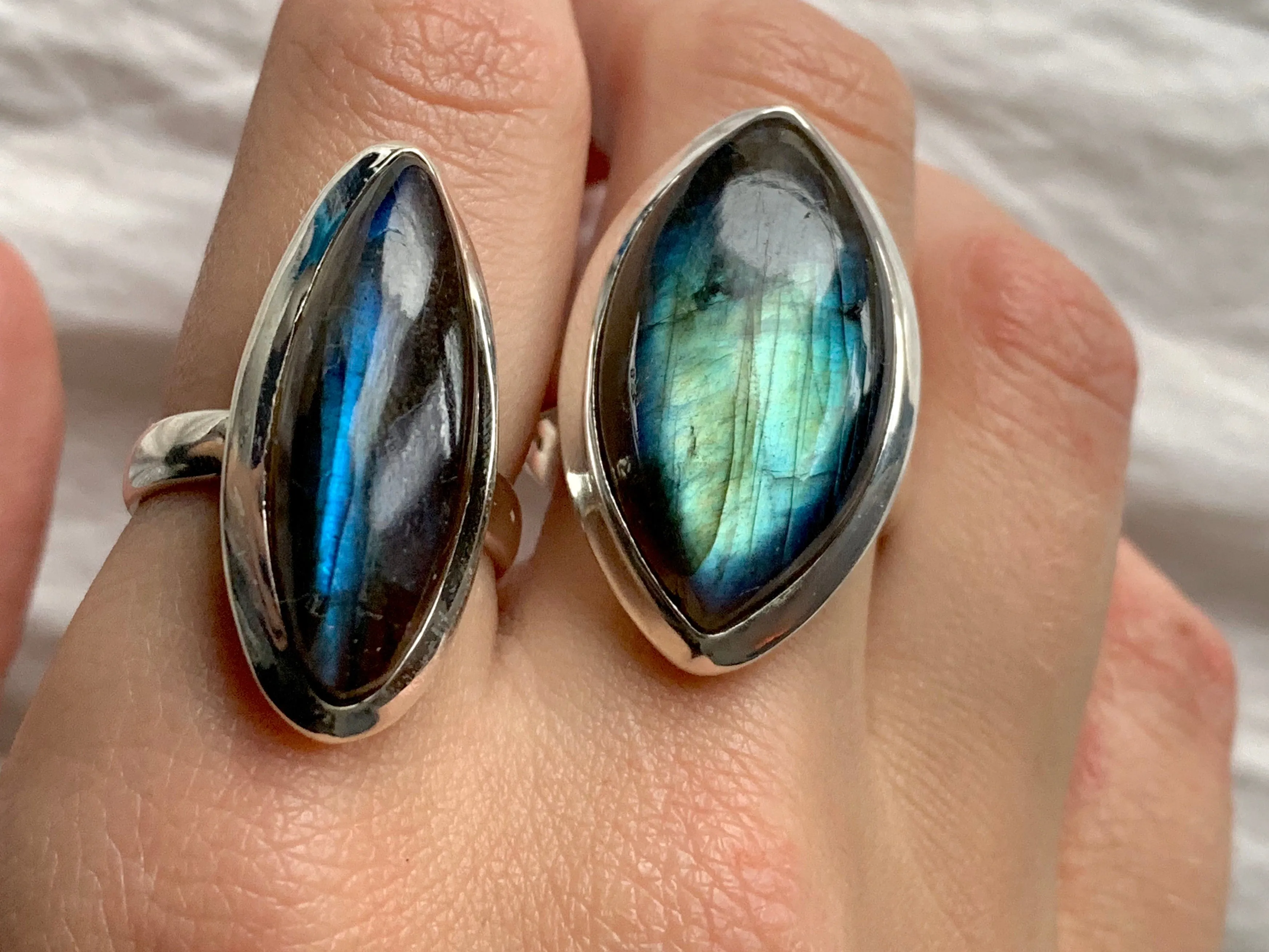 Labradorite Akoni Ring - Large / Skinny Marquise ( US 6 & 7)