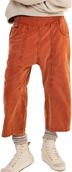 LifeShe Cropped Corduroy Pants Women Casual Elastic Waist Pant Loose Comfy Harem Trouser with Pockets