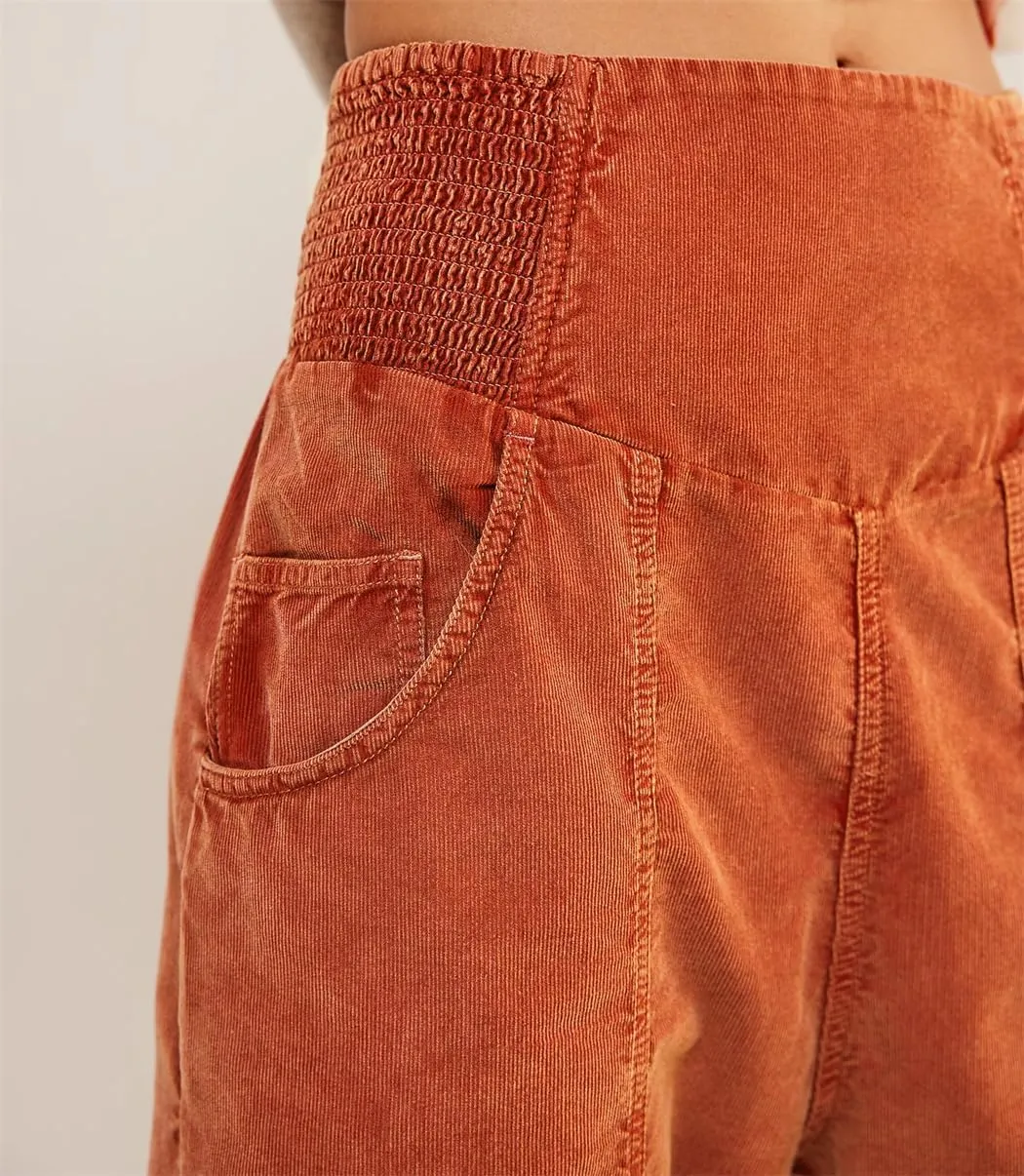 LifeShe Cropped Corduroy Pants Women Casual Elastic Waist Pant Loose Comfy Harem Trouser with Pockets
