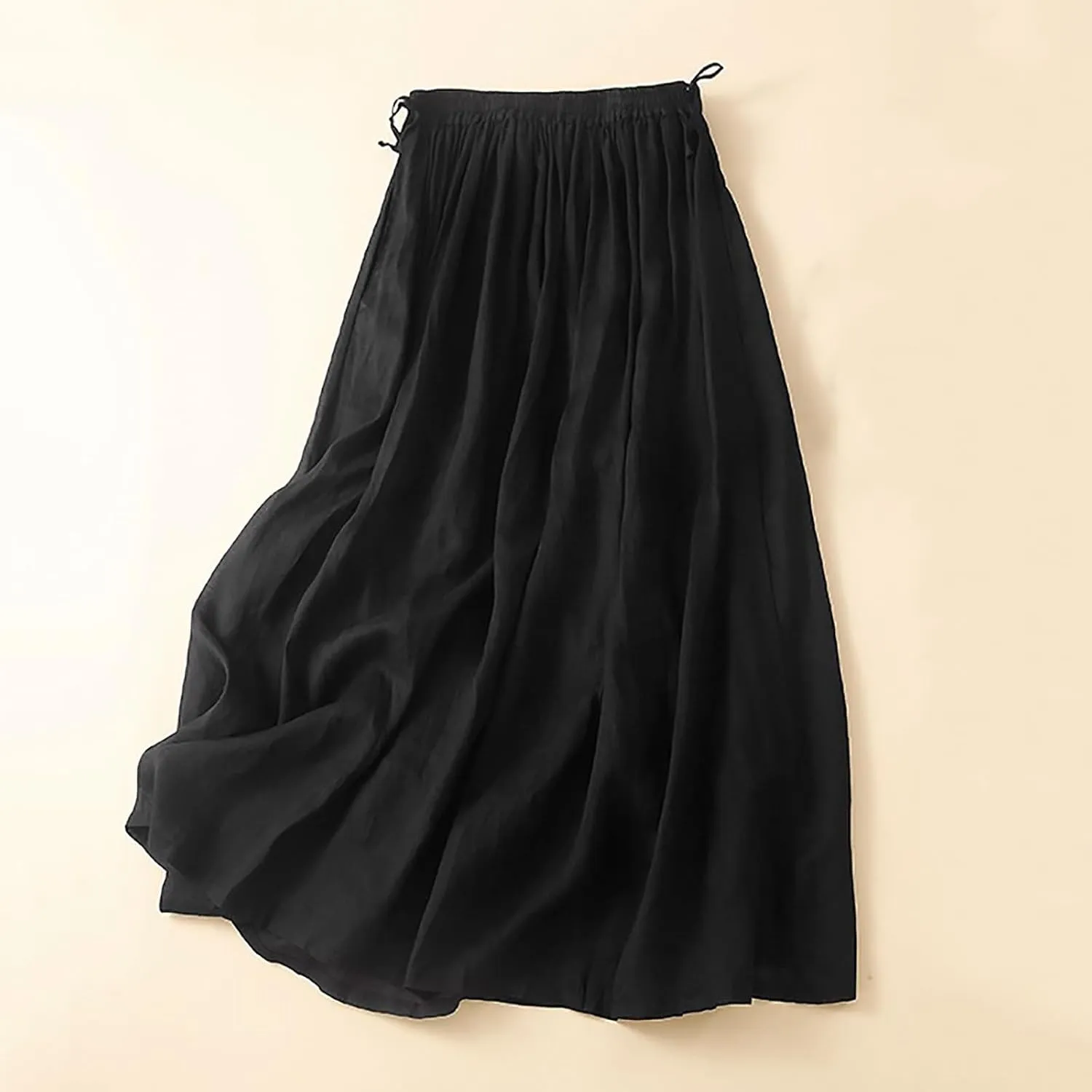 Linen Maxi Skirts for Women Bodycon Flowy Boho Pleated High Cut Drawstring Basic Skirt Women 2025 Trendy