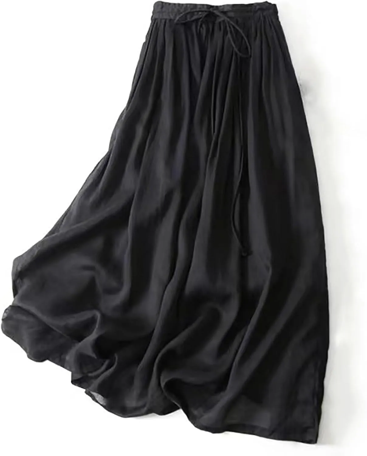 Linen Maxi Skirts for Women Bodycon Flowy Boho Pleated High Cut Drawstring Basic Skirt Women 2025 Trendy