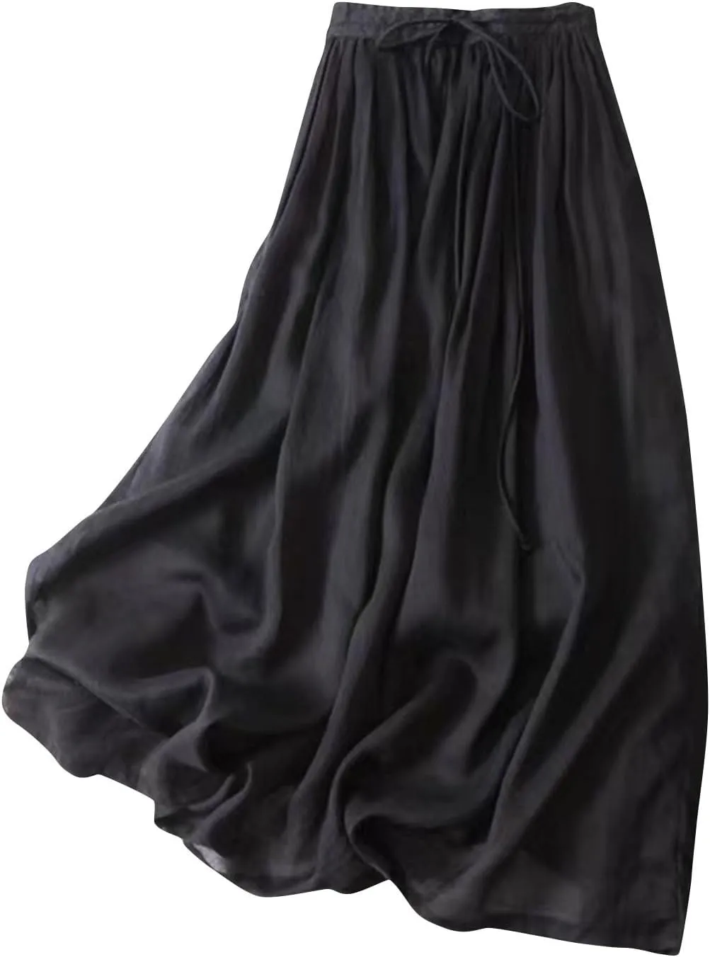 Linen Maxi Skirts for Women Bodycon Flowy Boho Pleated High Cut Drawstring Basic Skirt Women 2025 Trendy