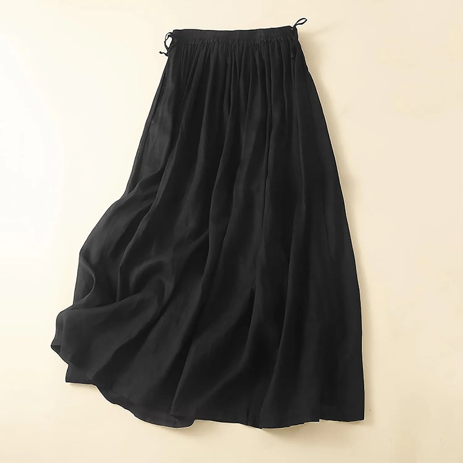 Linen Maxi Skirts for Women Bodycon Flowy Boho Pleated High Cut Drawstring Basic Skirt Women 2025 Trendy