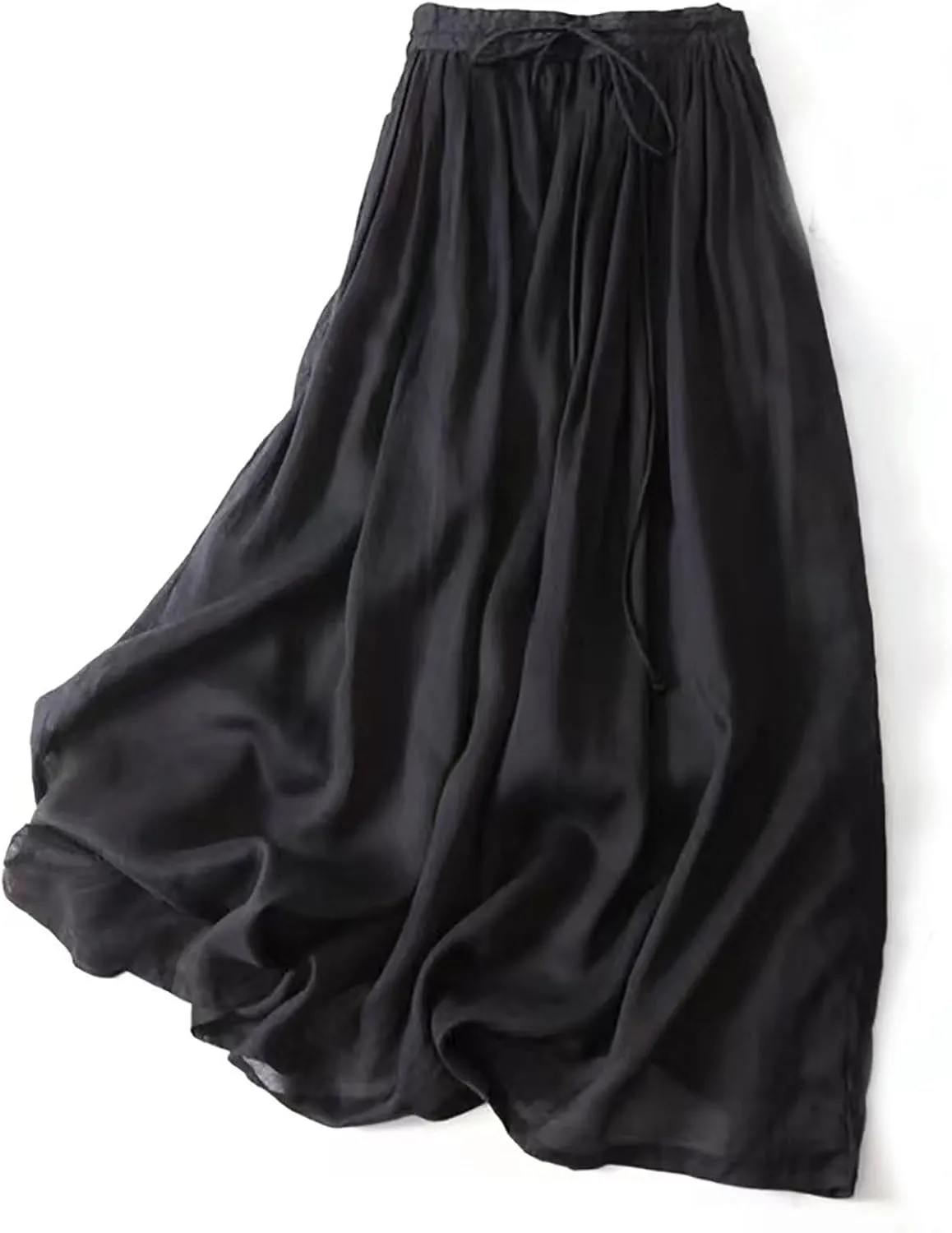 Linen Maxi Skirts for Women Bodycon Flowy Boho Pleated High Cut Drawstring Basic Skirt Women 2025 Trendy