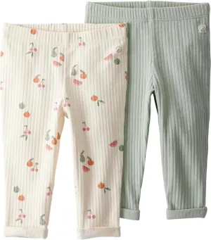 little planet by carter's Baby 2-Pack Textured Pants Made with Organic Cotton, Mint, Fruit Print, 12M