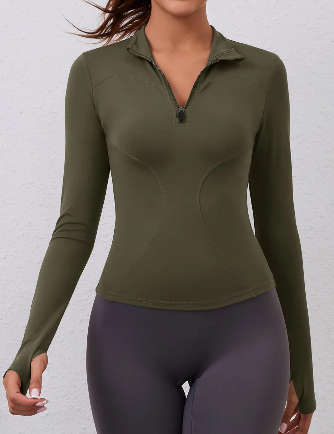 LOMON Womens Long Sleeve Workout Tops Quick Dry Quarter Zip Pullover Crop Yoga Athletic Slim Fit Shirts