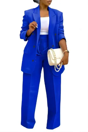 LROSEY 2 Piece Outfits for Women Double Breasted Blazer Jackets High Waisted Wide Leg Pants Suits Set Casual Business