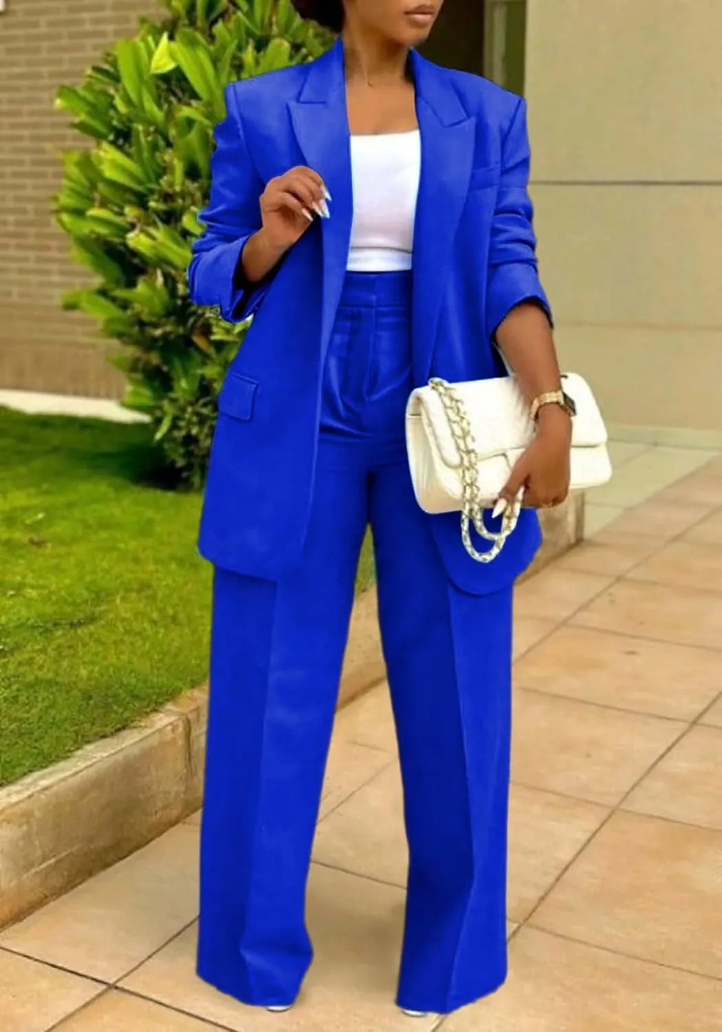 LROSEY 2 Piece Outfits for Women Double Breasted Blazer Jackets High Waisted Wide Leg Pants Suits Set Casual Business