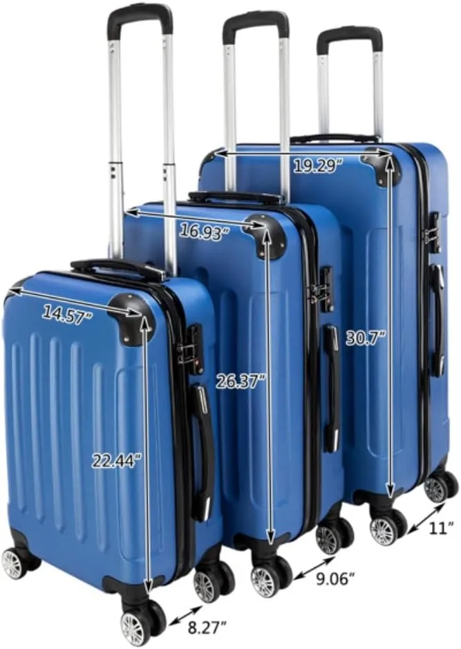 Luggage Sets 3 Piece With Spinner Wheel, Luggage 3 Piece Set Expandable ABS Durable Suitcase, TSA Lock Travel Luggage For Men And Women 20"/24"/28" (Blue)
