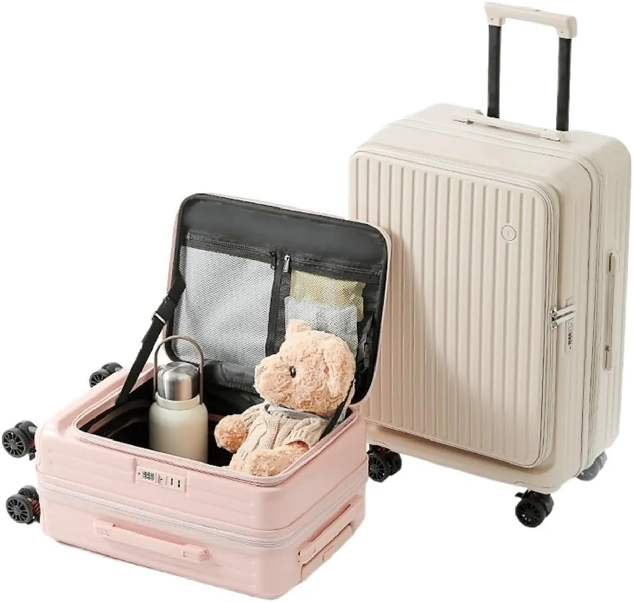 Luggage Side Opening Luggage 2024 New Extendable Multifunctional Trolley Case 20 Inch Suitcase travel case Suitcase((Milk Tea Color),22)