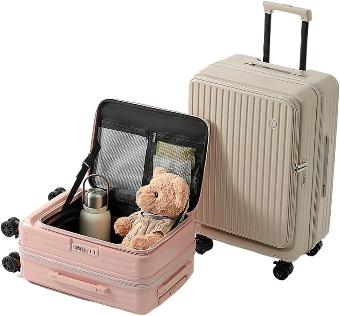 Luggage Side Opening Luggage 2024 New Extendable Multifunctional Trolley Case 20 Inch Suitcase travel case Suitcase((Milk Tea Color),22)