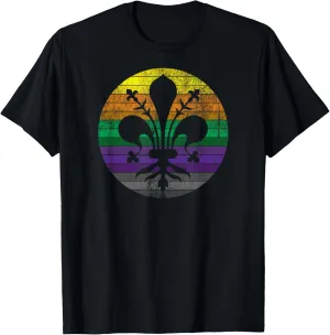 Mardi Gras Fleur de Lis - Distressed Vintage, Retro Sunset T-Shirt