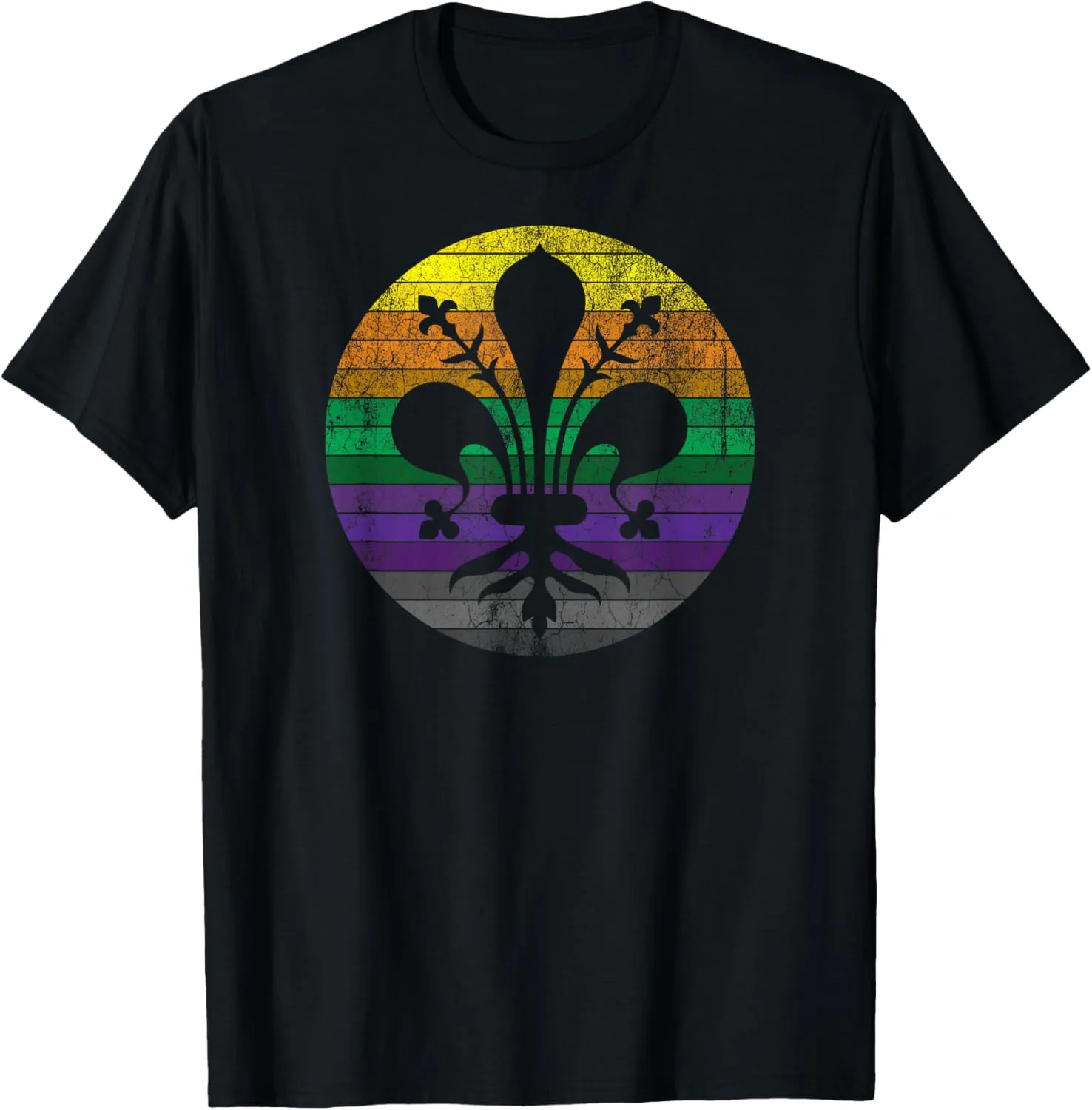 Mardi Gras Fleur de Lis - Distressed Vintage, Retro Sunset T-Shirt