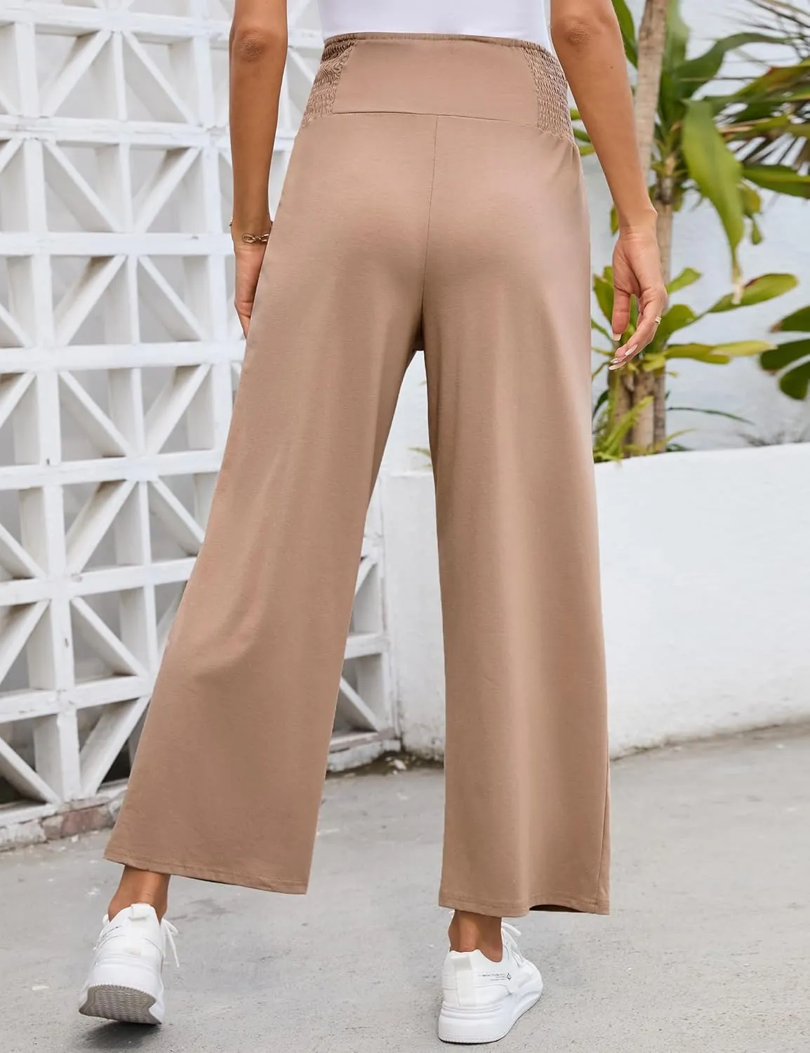 Maternity Pants Women's Smocked High Waisted Double Breasted Wide Leg Long Trousers Pregnancy Loose Lounge Sweatpants