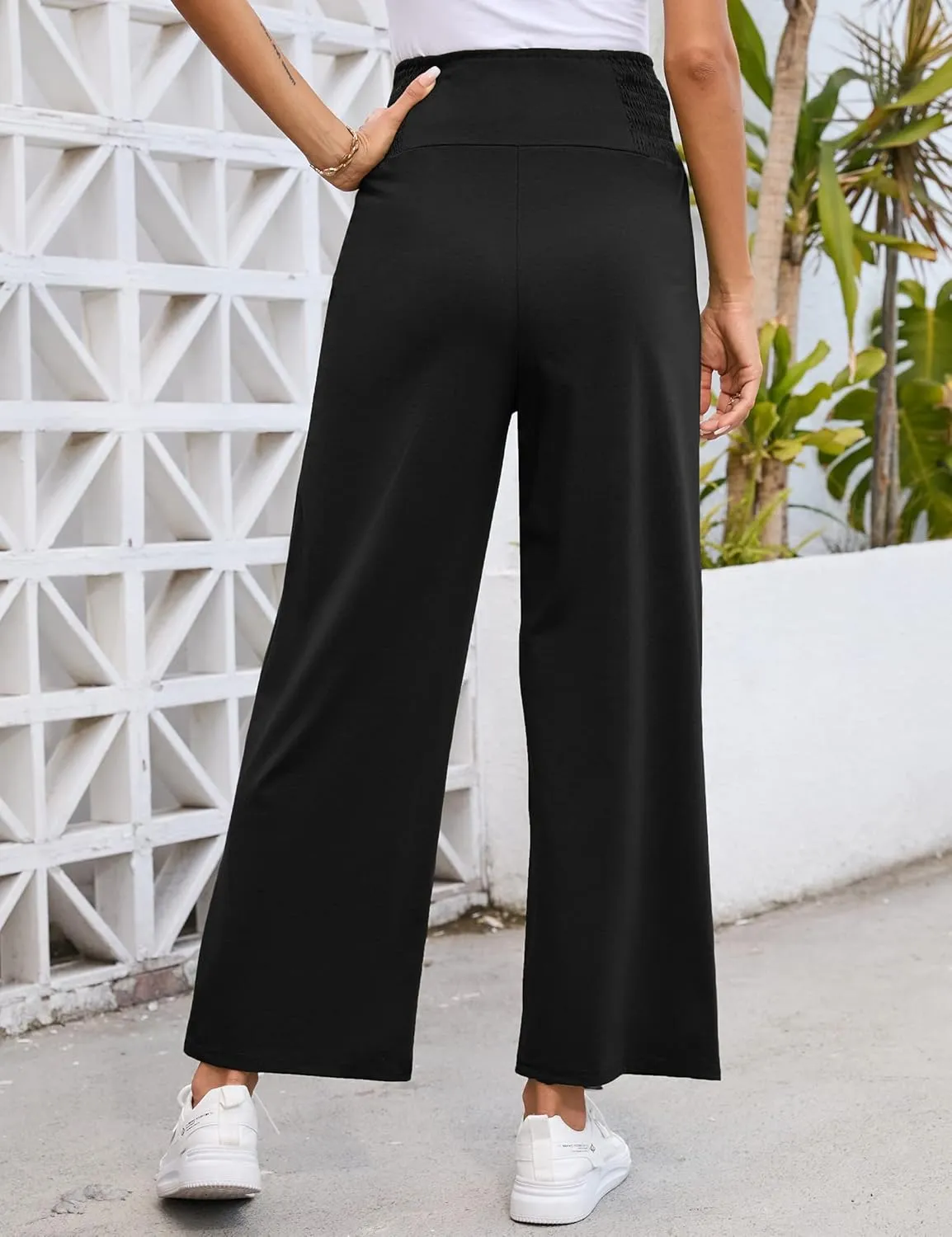Maternity Pants Women's Smocked High Waisted Double Breasted Wide Leg Long Trousers Pregnancy Loose Lounge Sweatpants