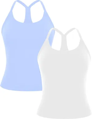 MathCat Workout Tank Tops for Women with Built in Bra, Sleeveless Gym Tops Seamless Racerback Athletic Yoga Shirts 2 Pack