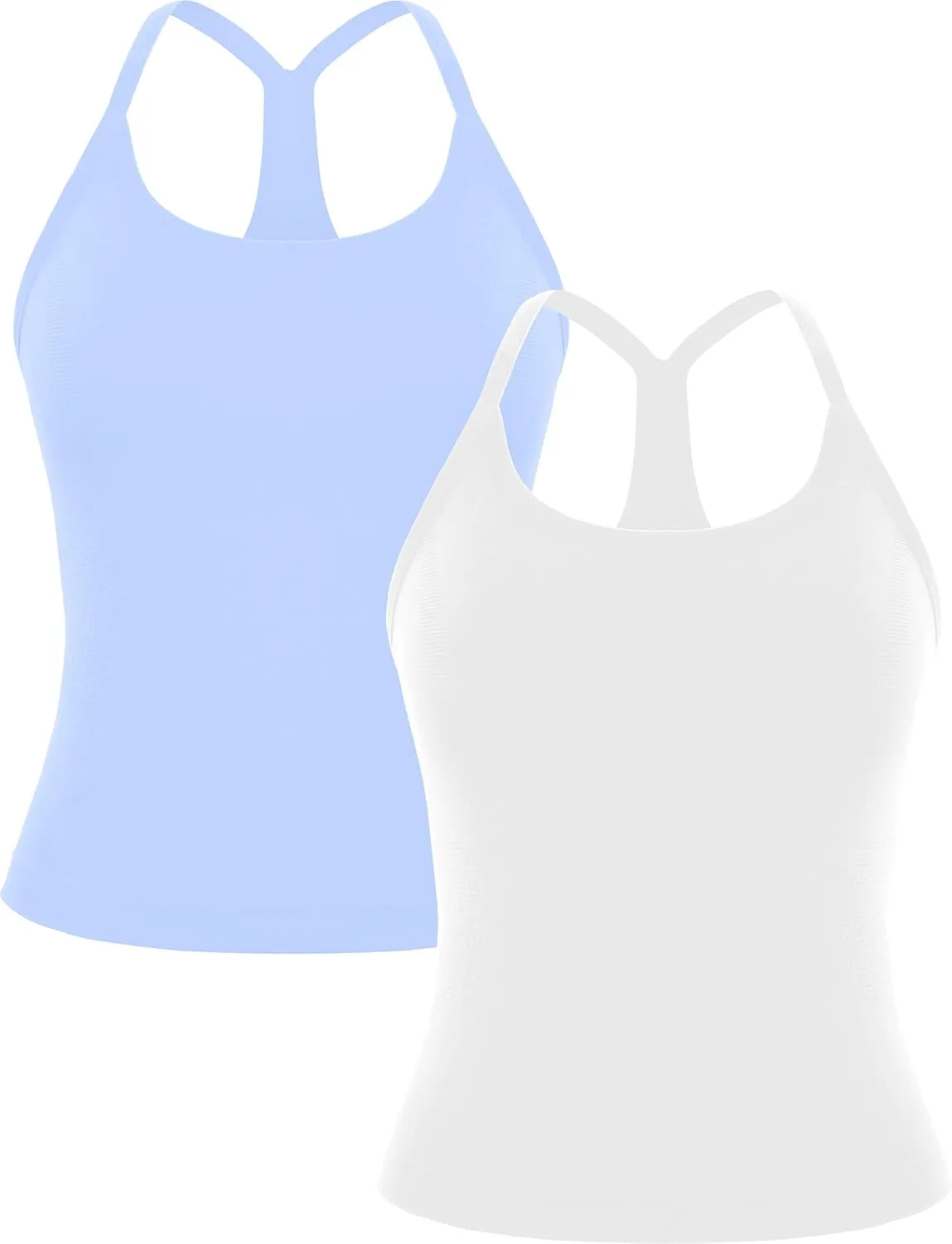 MathCat Workout Tank Tops for Women with Built in Bra, Sleeveless Gym Tops Seamless Racerback Athletic Yoga Shirts 2 Pack
