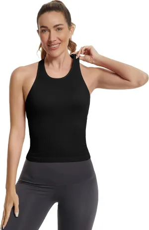 MathCat Workout Tank Tops for Women with Built in Bra,Ribbed Racerback Crop Tank Top,Workout Tops for Women Slim Fit