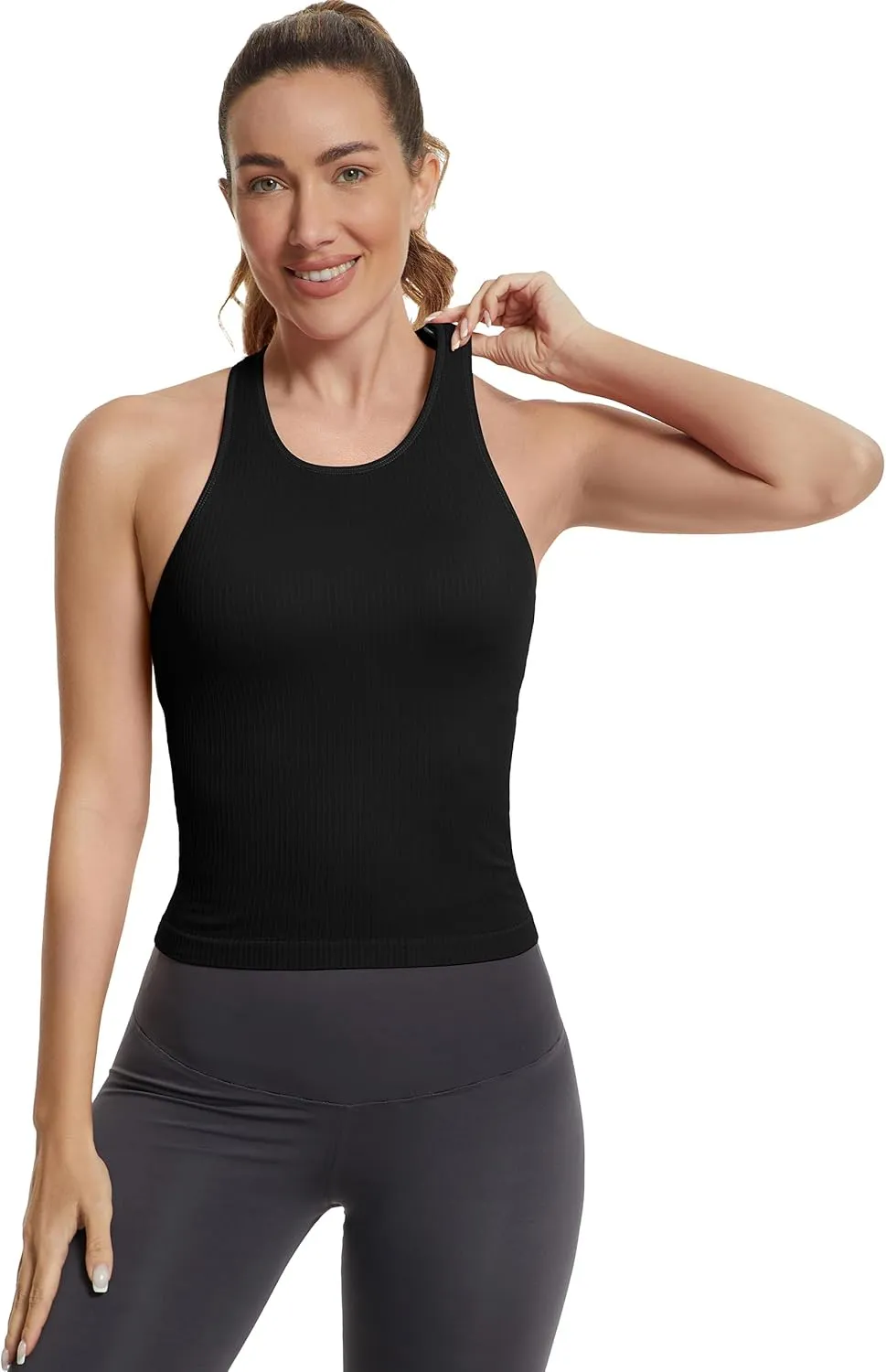 MathCat Workout Tank Tops for Women with Built in Bra,Ribbed Racerback Crop Tank Top,Workout Tops for Women Slim Fit