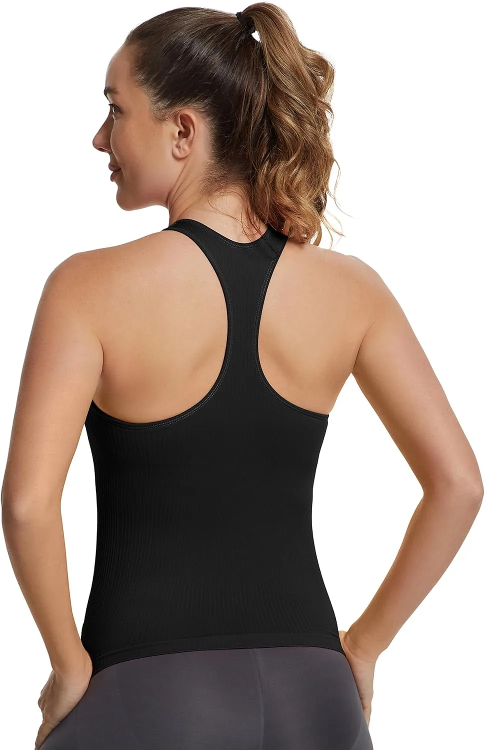 MathCat Workout Tank Tops for Women with Built in Bra,Ribbed Racerback Crop Tank Top,Workout Tops for Women Slim Fit