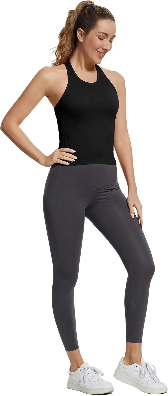 MathCat Workout Tank Tops for Women with Built in Bra,Ribbed Racerback Crop Tank Top,Workout Tops for Women Slim Fit