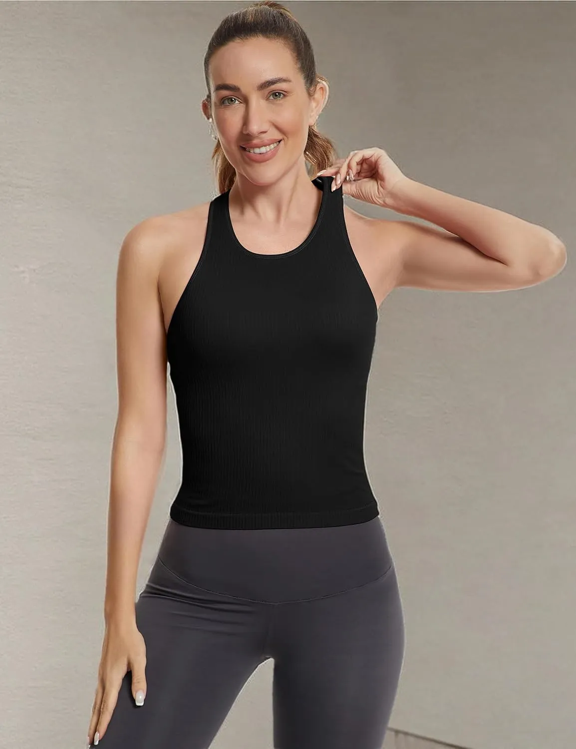 MathCat Workout Tank Tops for Women with Built in Bra,Ribbed Racerback Crop Tank Top,Workout Tops for Women Slim Fit