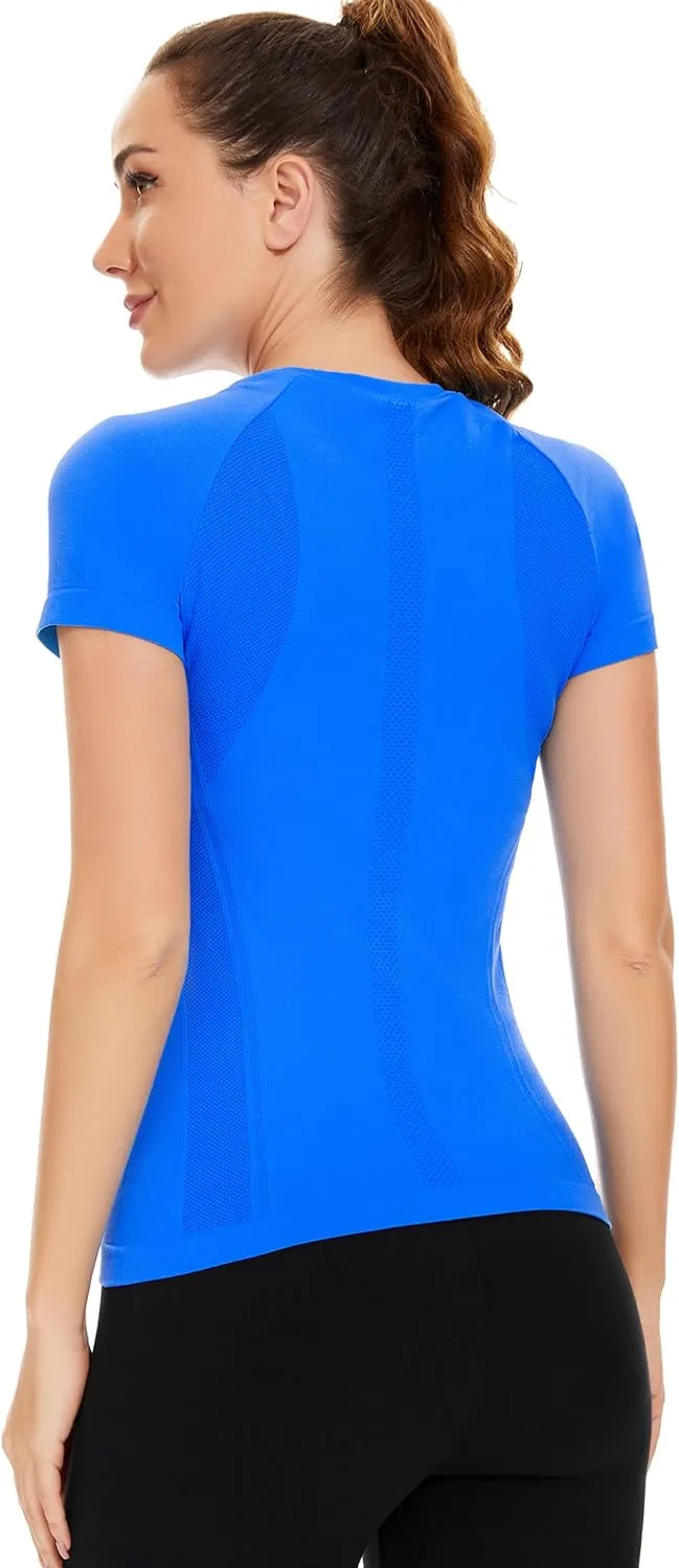 MathCat Workout Tops for Women - Short Sleeve Seamless Yoga Athletic Gym Running Shirts