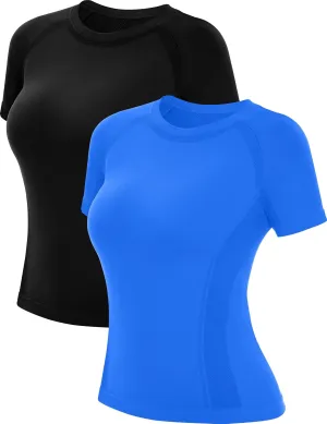 MathCat Workout Tops for Women - Short Sleeve Seamless Yoga Athletic Gym Running Shirts