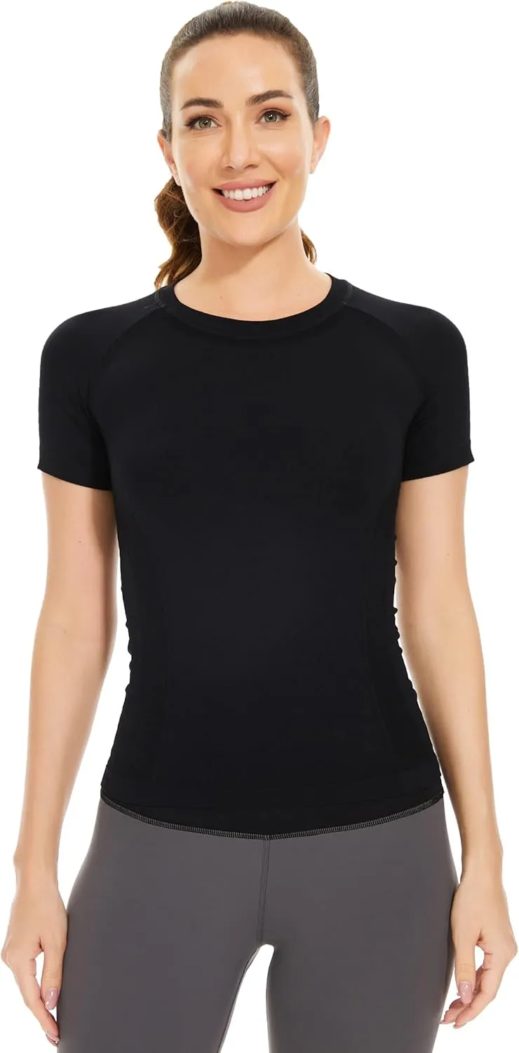 MathCat Workout Tops for Women - Short Sleeve Seamless Yoga Athletic Gym Running Shirts