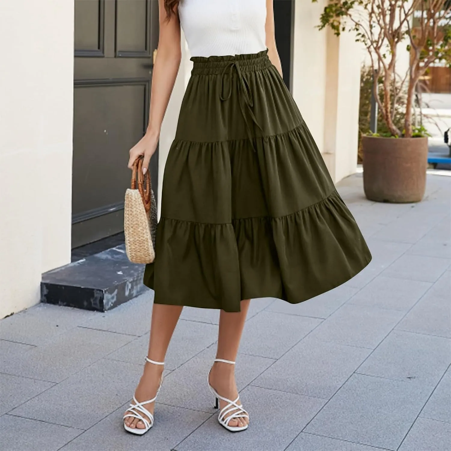 Maxi Skirts for Women 2025 Summer Bohemian High Waisted Long Skirts Flowy Beach Boho Floral Tiered Midi Skirt