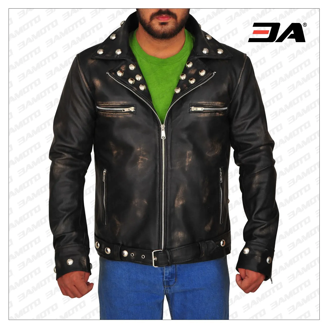 Men Distressed Brown Snake Leather Jacket