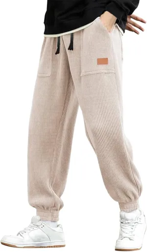 Mens Corduroy Tapered Joggers Sweatpants Drawstring Elastic Waist Baggy Cargo Pants Oversized Loose Casual Harem Pant