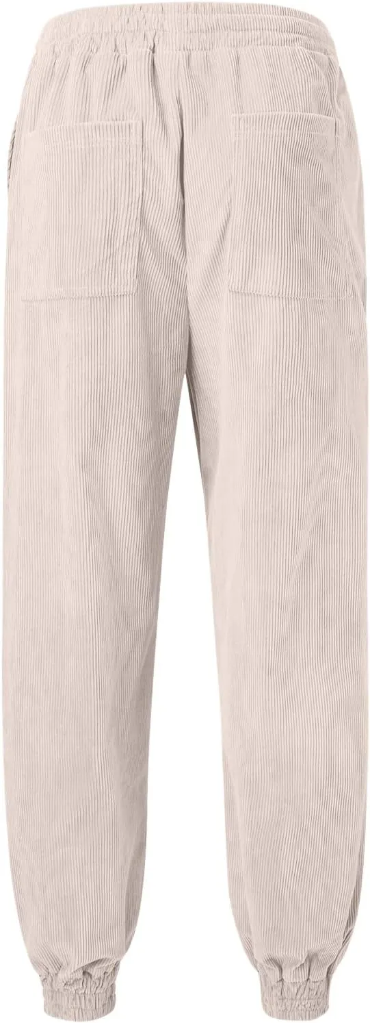 Mens Corduroy Tapered Joggers Sweatpants Drawstring Elastic Waist Baggy Cargo Pants Oversized Loose Casual Harem Pant
