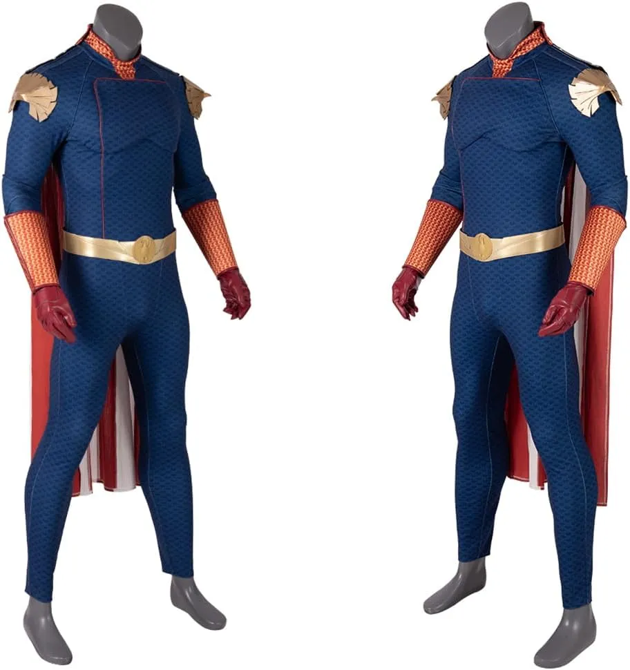 Mens Homelander Cosplay Costume, Homelander Luxury Battle Uniform Bodysuit with Cloak for Halloween Party