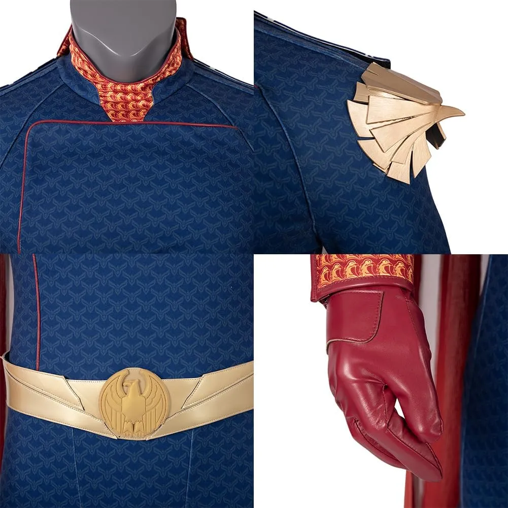 Mens Homelander Cosplay Costume, Homelander Luxury Battle Uniform Bodysuit with Cloak for Halloween Party