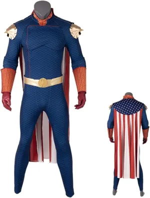 Mens Homelander Cosplay Costume, Homelander Luxury Battle Uniform Bodysuit with Cloak for Halloween Party