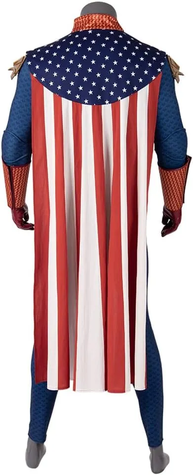Mens Homelander Cosplay Costume, Homelander Luxury Battle Uniform Bodysuit with Cloak for Halloween Party