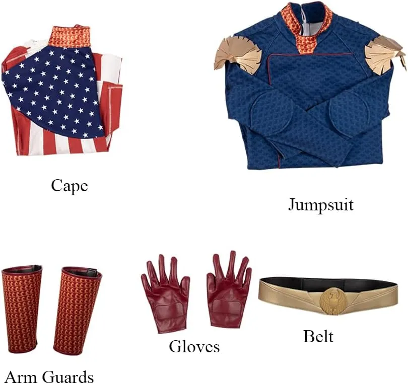 Mens Homelander Cosplay Costume, Homelander Luxury Battle Uniform Bodysuit with Cloak for Halloween Party