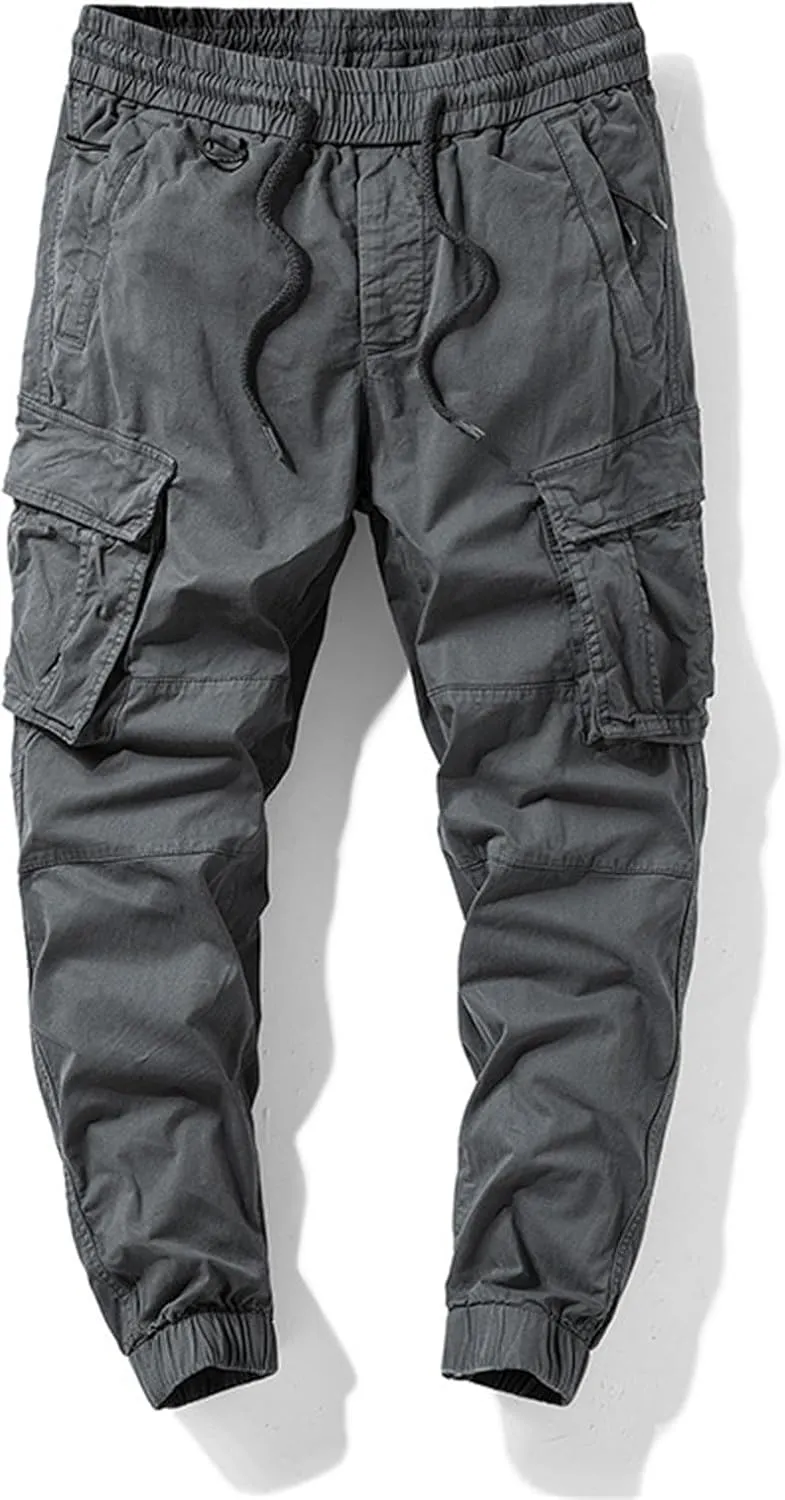 Men's Joggers Pants Casual Baggy Cotton Drawstring Tapered Sweatpants Cargo Loose Fit Trousers with Multi-Pocket