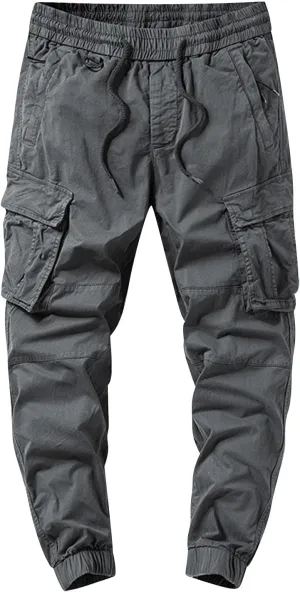 Men's Joggers Pants Casual Baggy Cotton Drawstring Tapered Sweatpants Cargo Loose Fit Trousers with Multi-Pocket