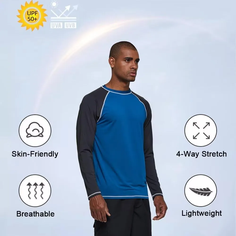 Mens Rash Guard for Men Swimming Sun Protection Shirts UPF 50  UV Long Sleeve Lightweight Quick Dry T-Shirts Surf Fishing