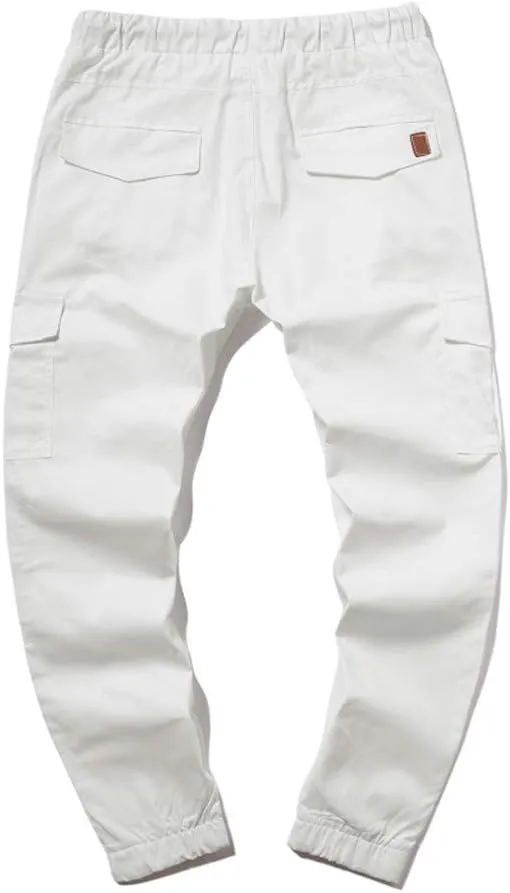 Mens Twill Cotton Joggers Cargo Pants Drawstring Cotton Slim Fit Chino Trousers Casual Fitness Track Jogging Pants