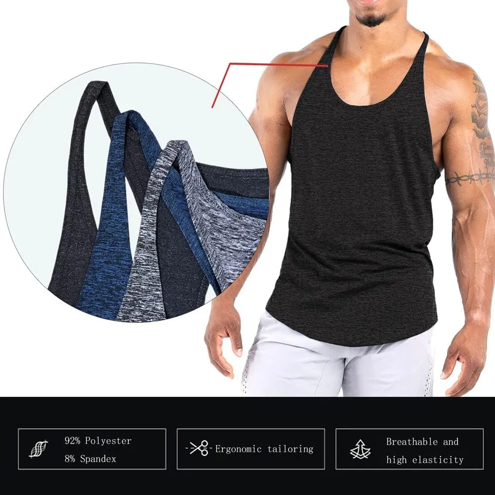 Men's Workout Stringer Tank Tops Athletic Quick Dry Y-Back Tops Bodybuilding Muscle Shirts for Gym1 Or 3 Pack